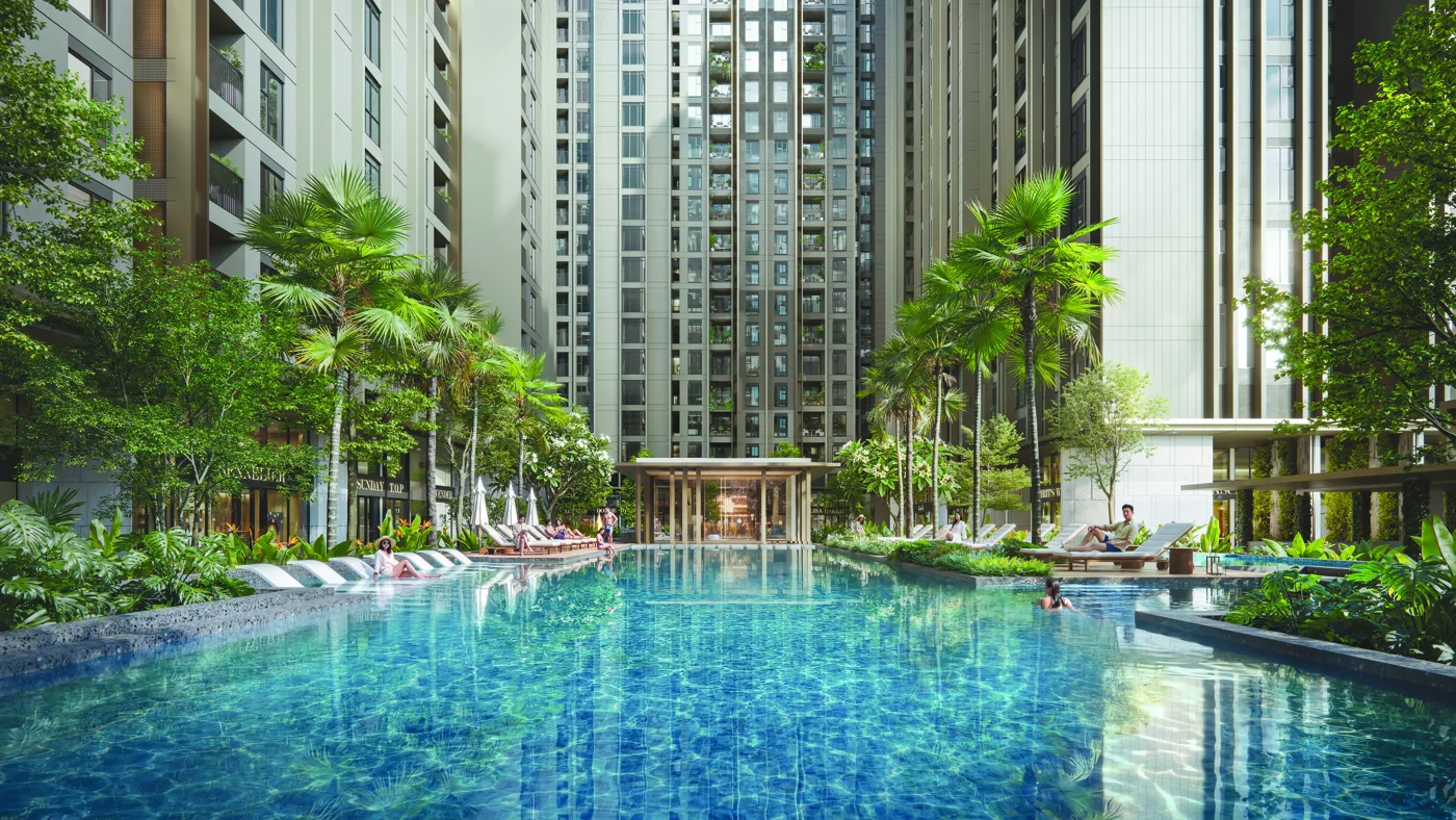 Phối cảnh hồ bơi giữa không gian xanh