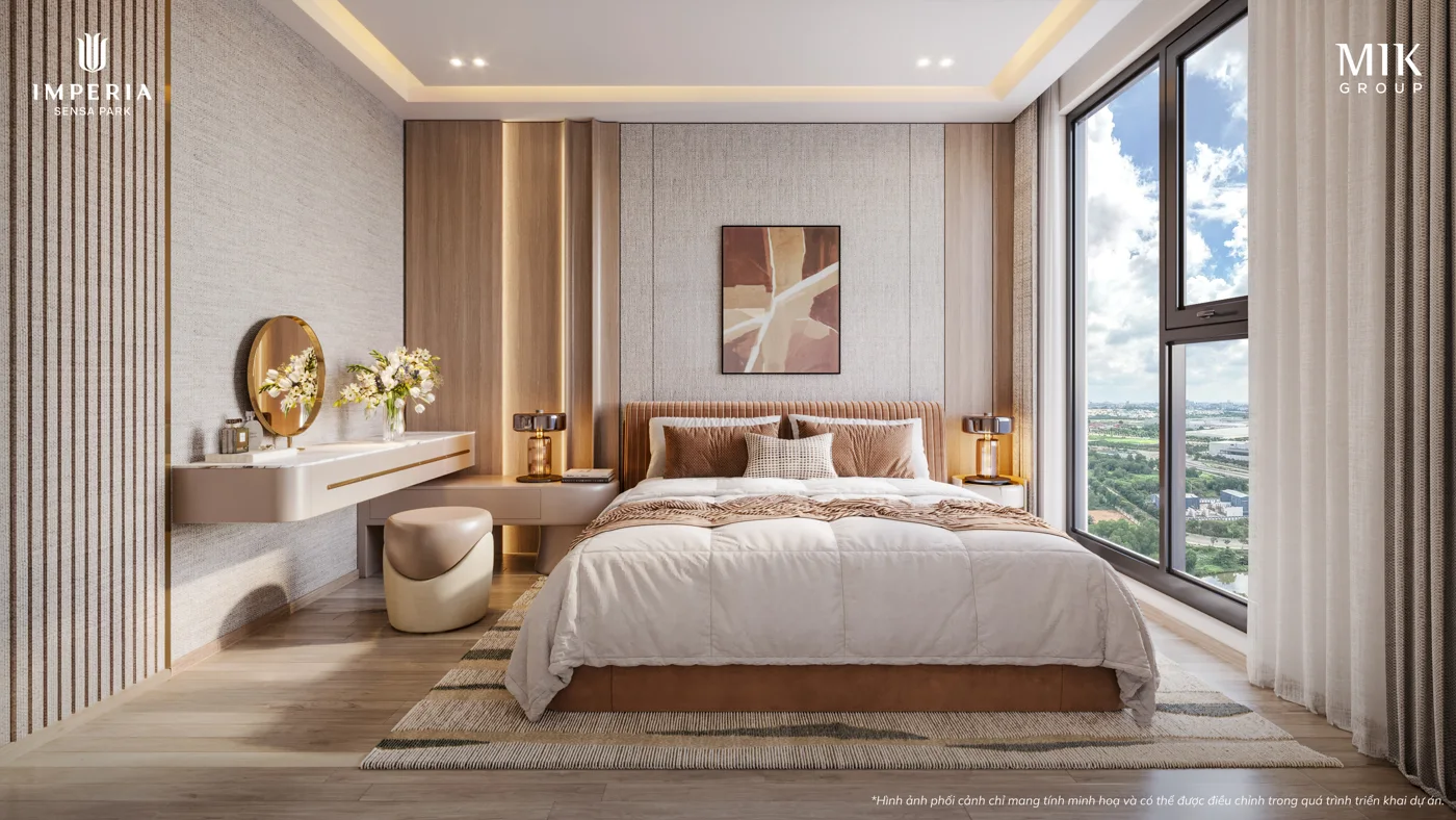 Phòng ngủ chính căn hộ 2 phòng ngủ