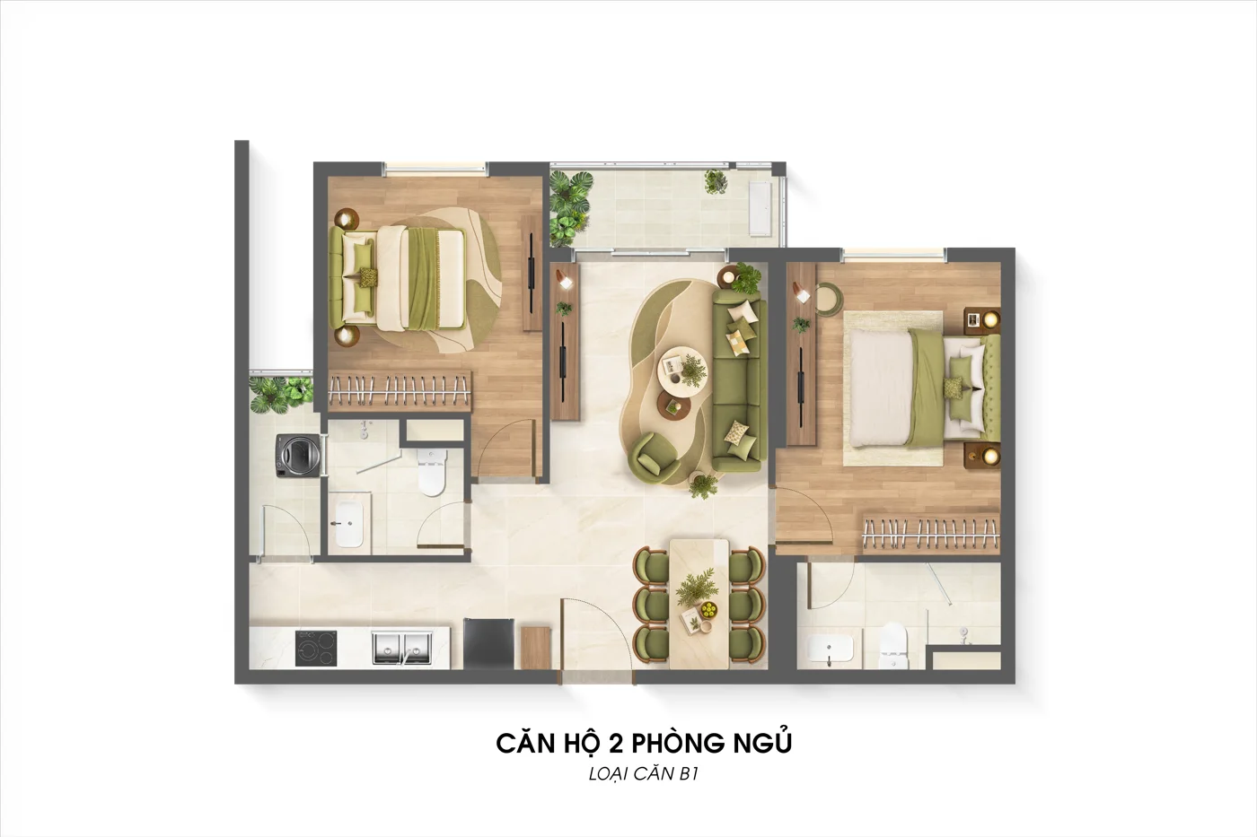 Mặt bằng căn hộ 2 phòng ngủ · B1