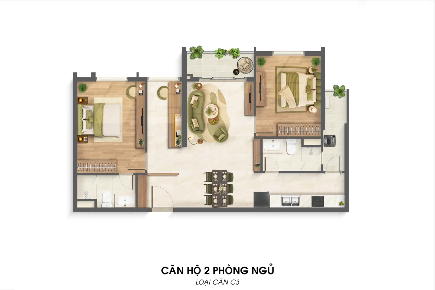 Mặt bằng căn hộ 2 phòng ngủ · C3