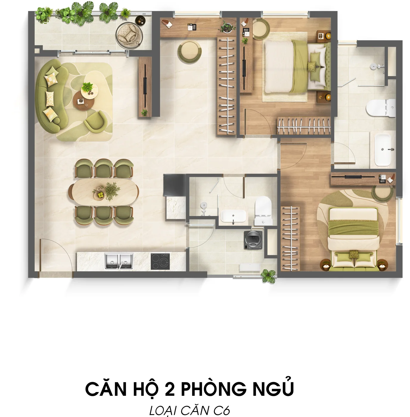 Mặt bằng căn hộ 2 phòng ngủ · C6