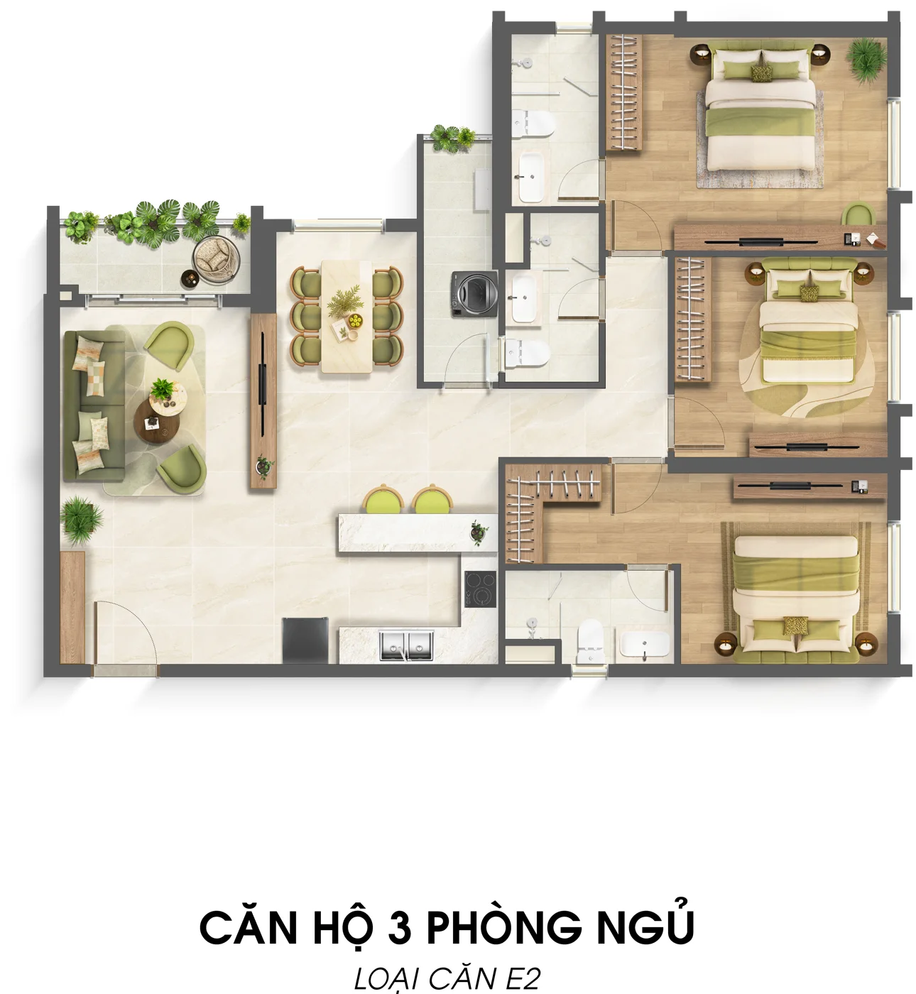 Mặt bằng căn hộ 3 phòng ngủ · E2