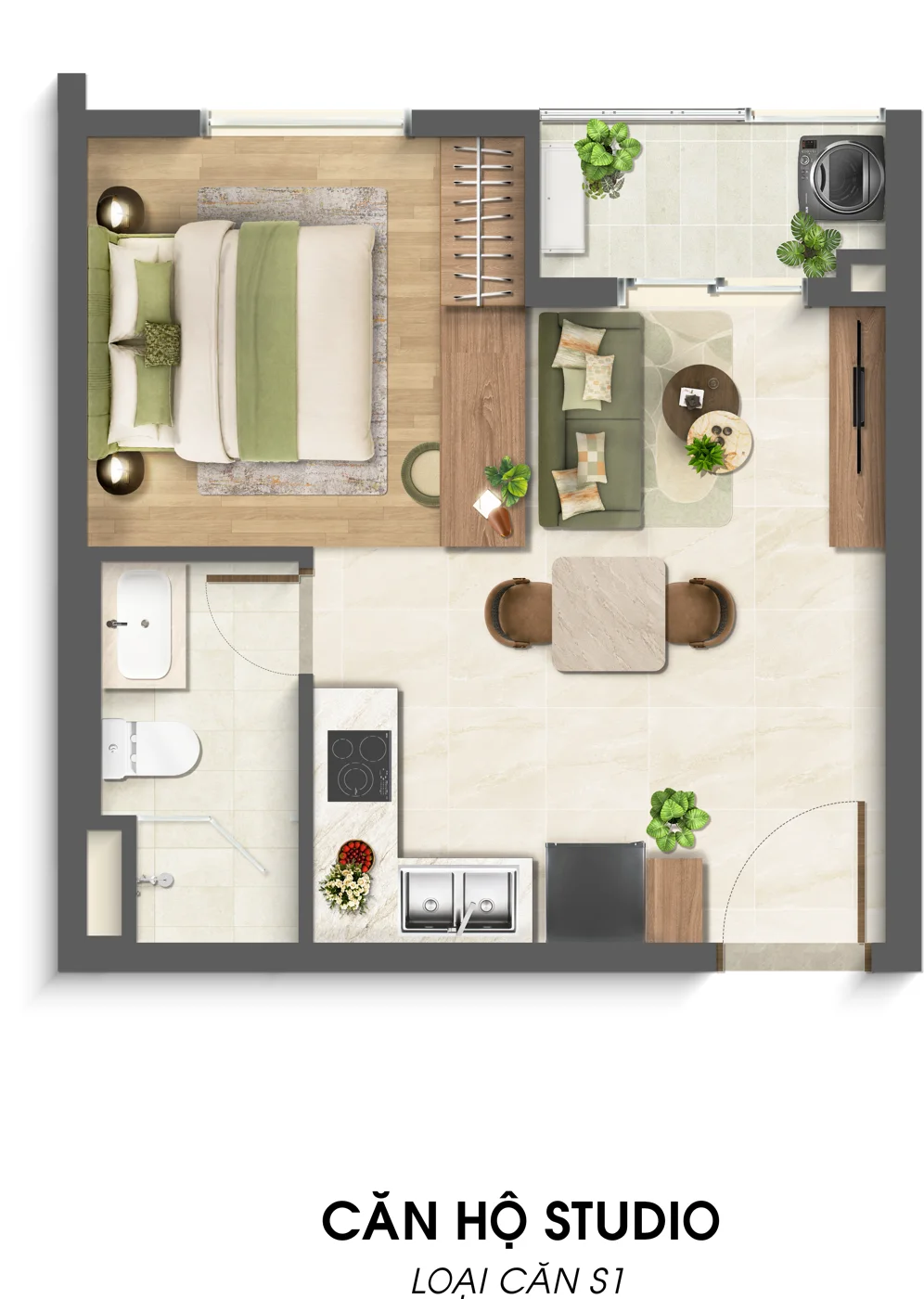 Mặt bằng căn Studio · S1