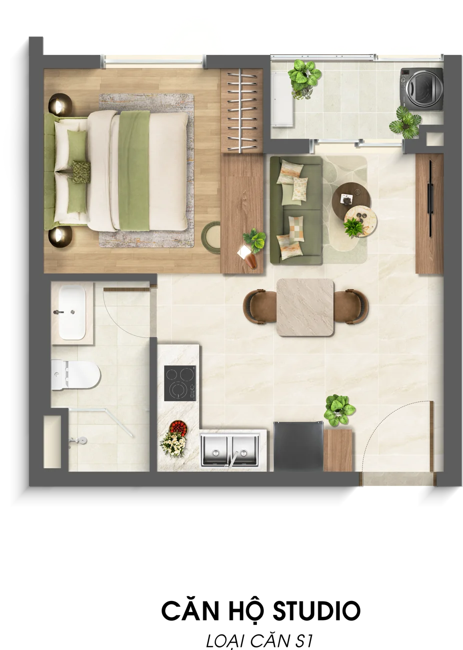 Mặt bằng minh họa căn Studio S1